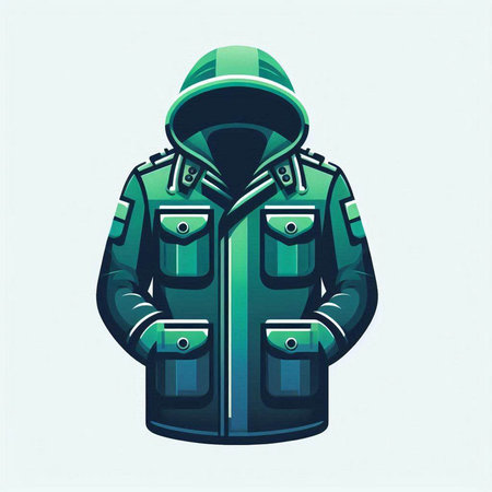 Vector illustration of a man in a green jacket with a hood.のイラスト素材