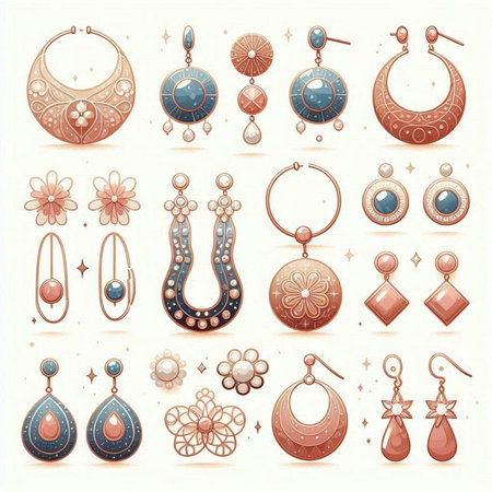 Jewelry and accessories set. Vector illustration. Vintage jewelry collection.のイラスト素材