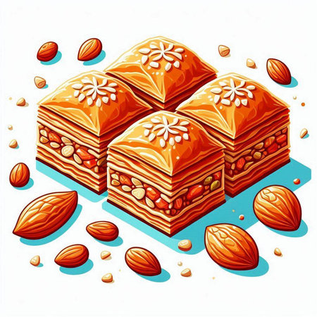 Baklava with pistachios and almonds. Vector illustration.のイラスト素材