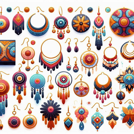 Seamless pattern with colorful dreamcatchers and earrings.のイラスト素材