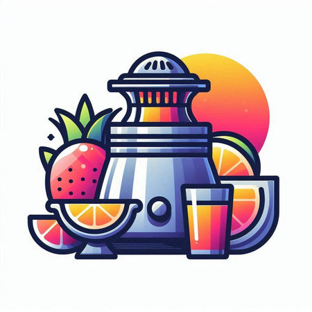 Fruit juicer flat color vector icon. Juicer with fruits.のイラスト素材