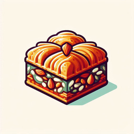 Traditional turkish dessert baklava with cashew, walnuts. Vector illustration.のイラスト素材