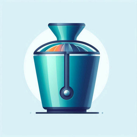 Illustration of a modern juicer in flat style on blue backgroundのイラスト素材