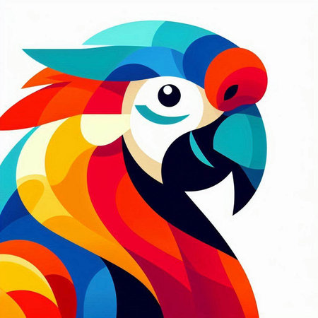 Illustration of a colorful parrot with a multicolored backgroundのイラスト素材