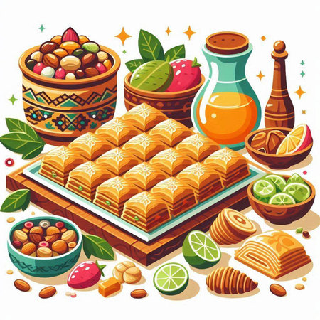 Baklava - traditional oriental sweet dessert. Vector illustrationのイラスト素材