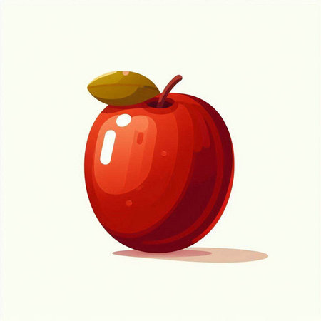 Illustration of a red apple with a green leaf on a white backgroundのイラスト素材
