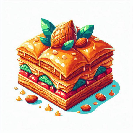 Honey baklava with nuts. Vector illustration on white background.のイラスト素材
