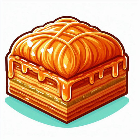Illustration of a piece of cake with honey on a white backgroundのイラスト素材