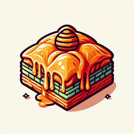 Illustration of a layered cake with honey on a white background.のイラスト素材