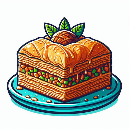 Honey baklava with pistachio. Vector illustration.のイラスト素材