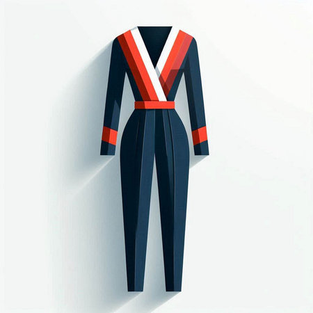 Fashionable women's dress with a red and blue stripe.のイラスト素材