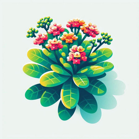 Illustration of a beautiful green plant with red flowers and green leavesのイラスト素材