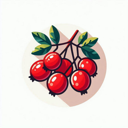 Hawthorn branch with berries. Vector illustration in flat style.のイラスト素材
