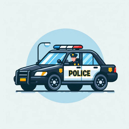 Police car vector illustration in flat design style. Police car icon.のイラスト素材