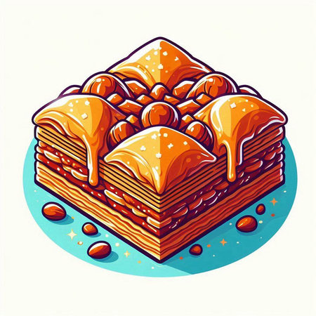 Chocolate cake with caramel sauce. Vector illustration in cartoon style.のイラスト素材