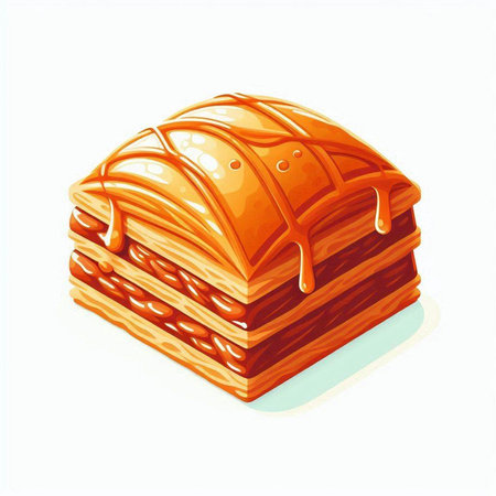 Illustration of a piece of cake with chocolate on a white backgroundのイラスト素材