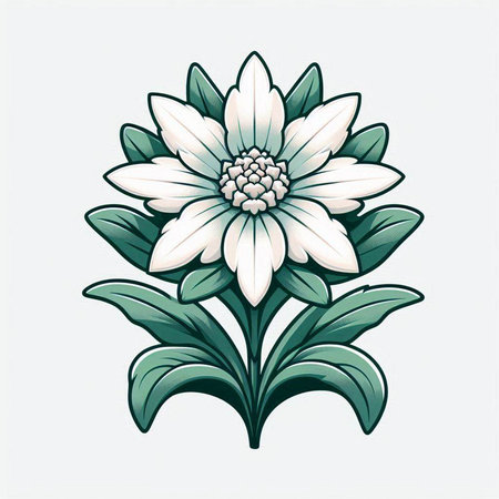 Illustration of a dahlia flower with leaves on a white backgroundのイラスト素材