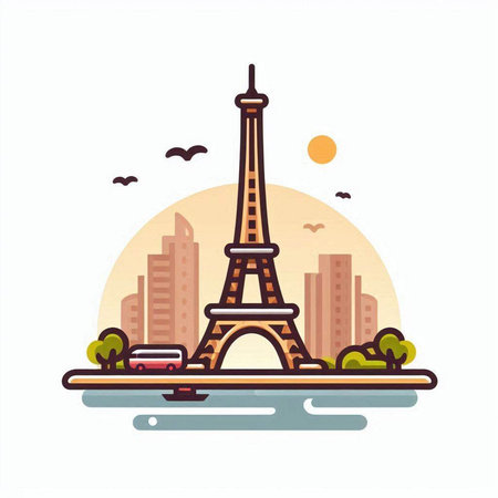 Eiffel tower in Paris. Vector illustration in flat style.のイラスト素材