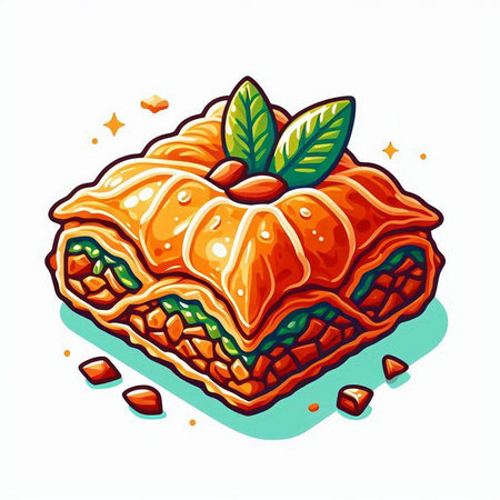Baklava with pistachio and mint. Vector illustration.のイラスト素材