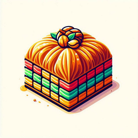 Cake isometric vector illustration isolated on white background. Colorful cake icon.のイラスト素材