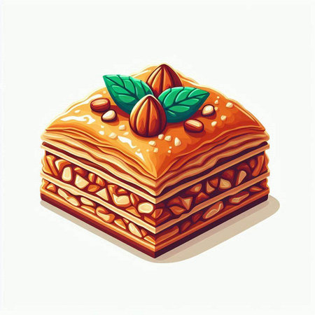 Honey baklava with nuts on a white background.のイラスト素材