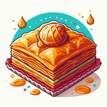 Illustration of a piece of cake with orange jam on a white backgroundのイラスト素材