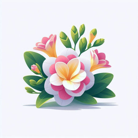 Beautiful flower with green leaves on white background. Vector illustration.のイラスト素材