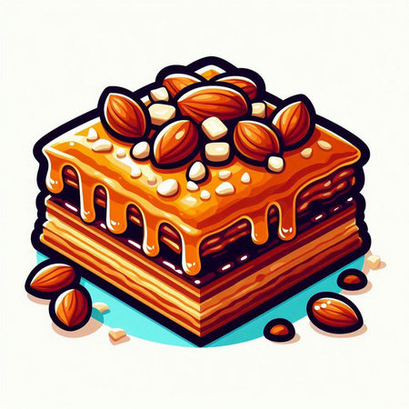 Vector illustration of a piece of cake with nuts on a white backgroundのイラスト素材
