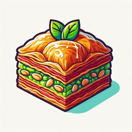 Baklava with pistachio and mint. Vector illustration.のイラスト素材