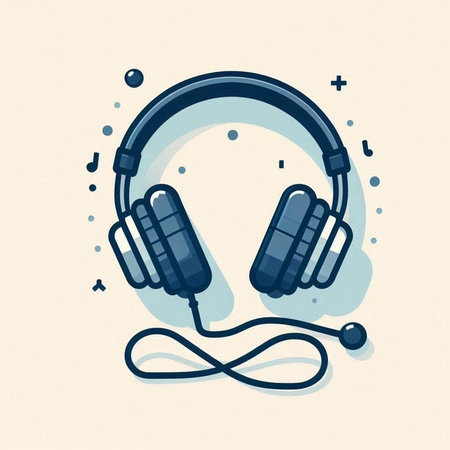 Headphones icon. Vector illustration of a music player with headphones.のイラスト素材