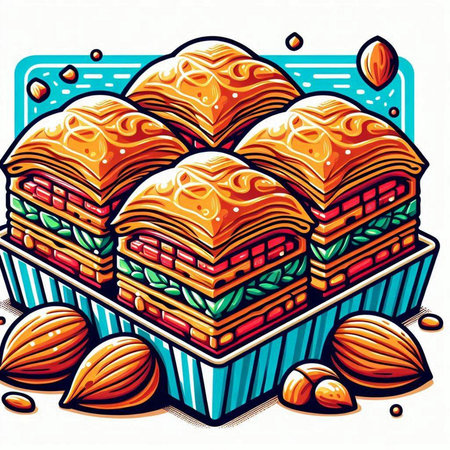 Baklava or baklava with nuts. Vector illustration.のイラスト素材
