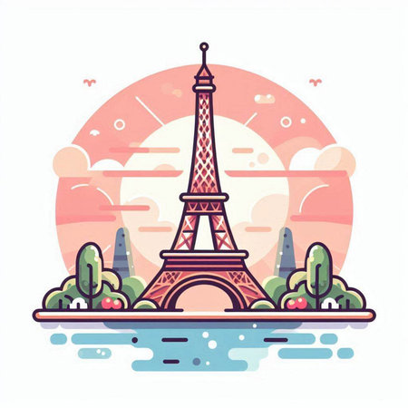 Eiffel tower in Paris, France, flat vector illustration.のイラスト素材