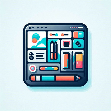 Illustration of a graphic tablet with a set of design elements.のイラスト素材