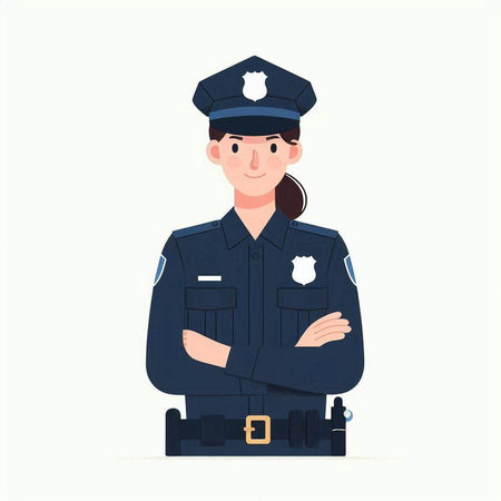 Policewoman in uniform with crossed arms. Vector illustration.のイラスト素材