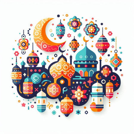 Ramadan Kareem greeting card with Arabic lanterns. Vector illustrationのイラスト素材