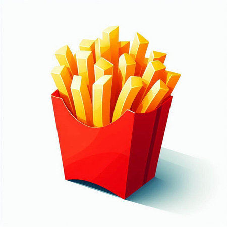 Illustration of French fries in a red box on a white backgroundのイラスト素材