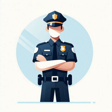 Policeman in a protective mask. Vector illustration in flat styleのイラスト素材