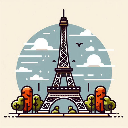 Eiffel tower in Paris, France. Vector flat illustration.のイラスト素材