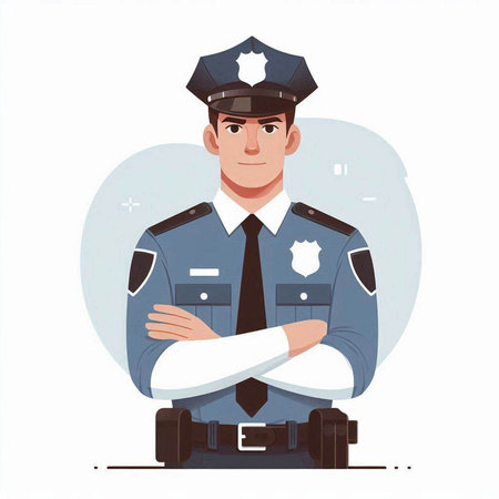 Policeman with crossed arms. Policeman in uniform. Vector illustrationのイラスト素材