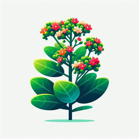 Illustration of a green tree with red flowers on a white backgroundのイラスト素材