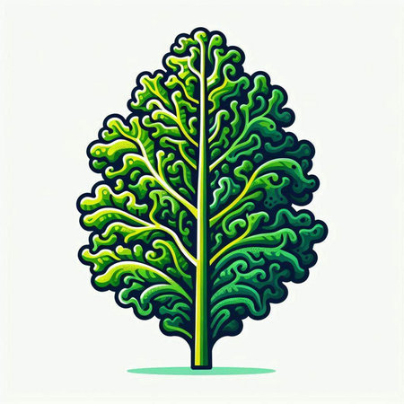 Illustration of a green leaf in the shape of a tree.のイラスト素材