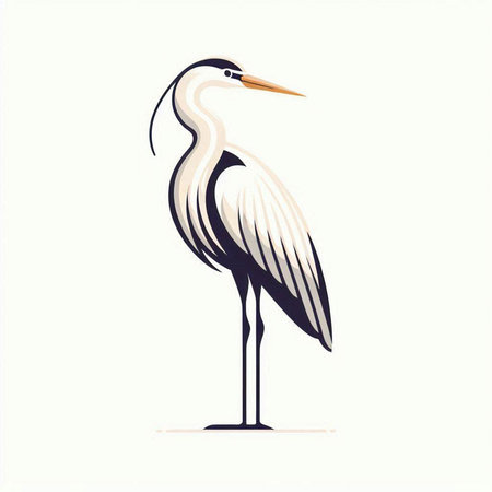 Vector illustration of a heron in line art style on white backgroundのイラスト素材