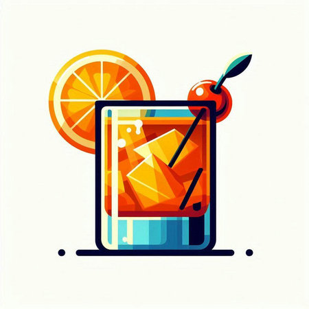 Cocktail with orange slice and ice cubes. Vector illustration.のイラスト素材