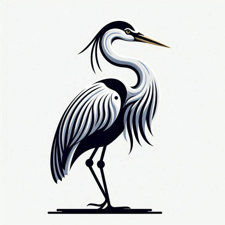 Vector image of a gray heron in the style of engravingのイラスト素材