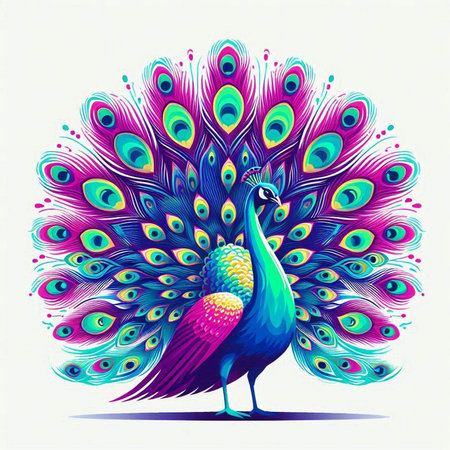 Peacock with colorful feathers on white background. Vector illustration.のイラスト素材