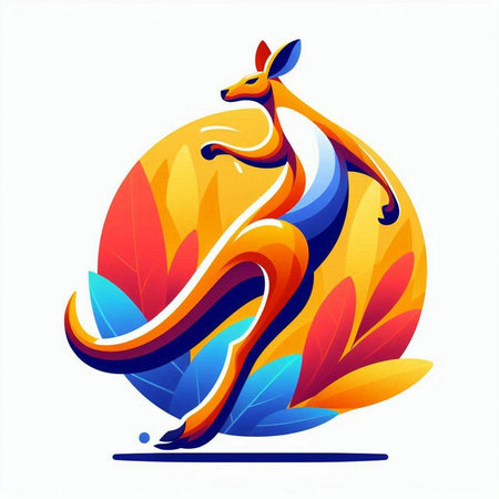 Kangaroo on a background of autumn leaves. Vector illustration.のイラスト素材