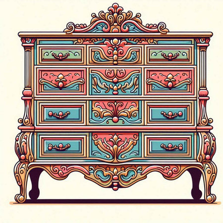 Vintage chest of drawers in Victorian style. Vector illustration.のイラスト素材