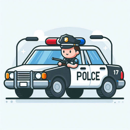 Police car and police officer. Police car and police officer. Vector illustration.のイラスト素材