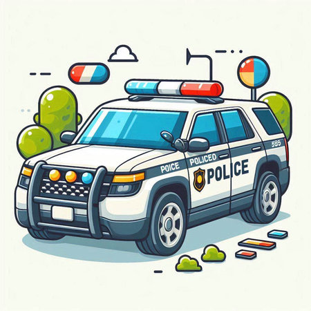 Police car. Vector illustration of a police car on the street.のイラスト素材