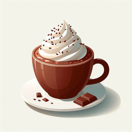 Illustration of a cup of hot chocolate with whipped cream and chocolateのイラスト素材